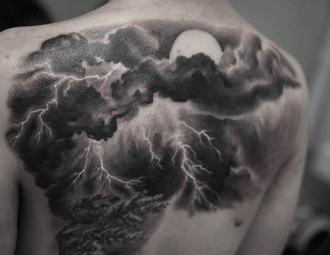 Lightning Tattoos, Cloud Tattoo Sleeve, Blitz Tattoo, Cloud Tattoo Design, Rain Tattoo, Storm Tattoo, Sky Tattoos, Lightning Tattoo, Tattoo Shading