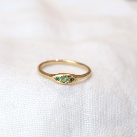 Trio Ring Emerald-MM Fine Rings-Marisa Mason Emerald Rings Simple, Gold Rings Emerald, Green Sapphire Ring Engagement, Flat Engagement Rings, Grad Jewelry, Formal Jewellery, Signet Rings Women, Ring Inspo, Trio Ring