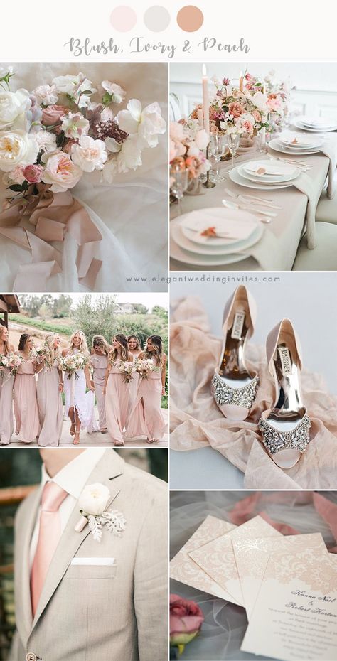 chic and stylish blush and ivory neutral wedding color combos Blush Pink Wedding Dress, Popular Wedding Colors, Neutral Wedding Colors, Wedding Color Combos, Blush Pink Wedding, Wedding Color Trends, Blush Peonies, Hijab Wedding, Winter Wedding Colors