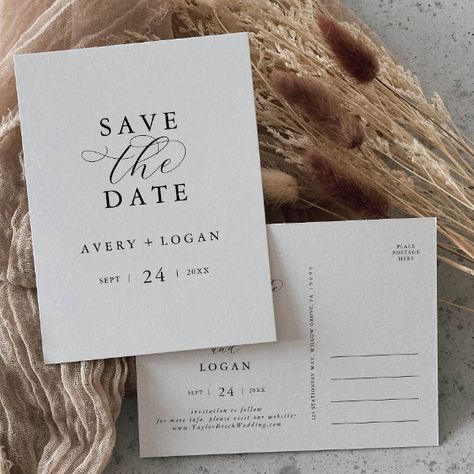 Elegant Script Save the Date Announcement Postcard Modern Save The Dates, Simple Invitation, Save The Date Postcards, Modern Invitation, Engagement Party Invitations, Date Cards, Announcement Cards, Save The Date Invitations, Wedding Stationary