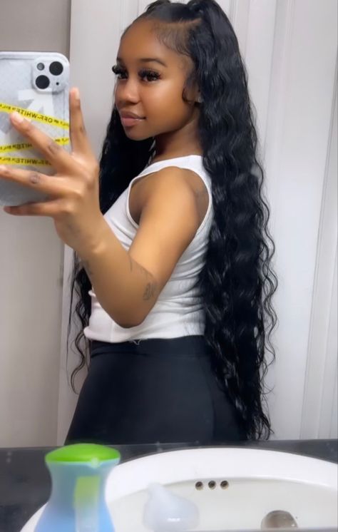 Mid Wavy Ponytail Weave, Half Up Half Down Dramatic Edges, Quickweave Half Up Half Down Styles, Sew In Two Ponytail Hairstyles, Sow Ins Weave Curly, Half Up And Down Ponytail, Styles To Do With Bohemian Braids, Two Ponytails Half Up Half Down Quick Weave, Half Up Half Down Quick Weave 2 Ponytails