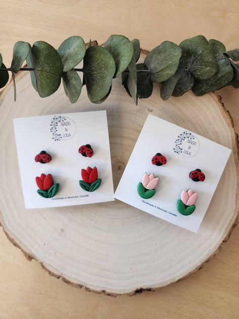 Polymer Clay Stud Earrings, Clay Stud Earrings, Sweet Earrings, Handmade Clay Jewelry, 2 Earrings, Minimalist Gifts, Ear Stud, Stud Set, Medical History