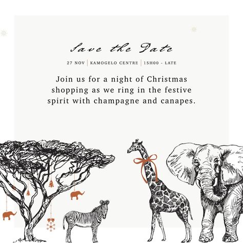 Join us for a night of Christmas shopping as we ring in the festive spirit with champagne and canapes. Special guest @scottramsay.africa, renowned photographer, will be joining us for the exclusive release of his latest book, Spirit of Africa. Don’t miss this opportunity to meet him in person and get a signed copy! 📆 27 November 2024 📍 Shop 22, Kamogelo Centre ⏰ 15h00 - late Safari Christmas, Latest Books, African Safari, Special Guest, Festive Season, Christmas Shopping, Festival Season, Beautiful Photo, Save The Date