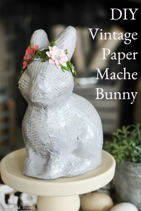 Transform an unfinished paper mache bunny into a charming and pretty vintage paper mache bunny with simple supplies like newspaper and paper flowers. This paper mache bunny will add such a pretty touch to your spring or Easter decor! Vintage Paper Flowers, Paper Mache Bunny, Paper Mache Crafts For Kids, Dollar Tree Easter Crafts, Easter Craft Projects, Pet Party, Paper Mache Clay, Easter Decorating, Peter Cottontail