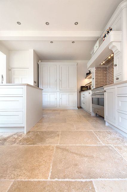 Floor Transition From Kitchen To Living Room, Limestone Flooring Kitchen, Stone Kitchen Floor, French Limestone Floor, Best Flooring For Kitchen, Natural Stone Tile Floor, Limestone Tiles, French Limestone, Open Plan Kitchen Living Room