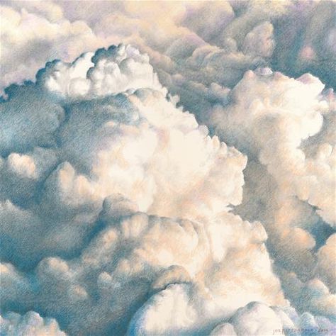 Daily Paintworks - "Clouds Over Wales II" - Original Fine Art for Sale - © Joe Fitzgerald How To Paint Clouds, Drawing Colored Pencil, Gold Art Painting, Art Charcoal, Colored Pencil Artwork, Art Matters, Art Appliqué, Colored Pencil Techniques, Cloud Drawing