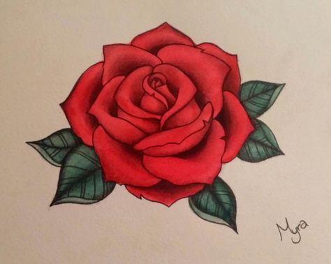 Rose Flower Drawing Design, Rose Drawing Color, Red Roses Drawing, Red Rose Tattoo Design, Drawings Of Roses, Red Rose Drawing, Realistic Rose Drawing, Realistic Rose Tattoo, Rose Flower Tattoos