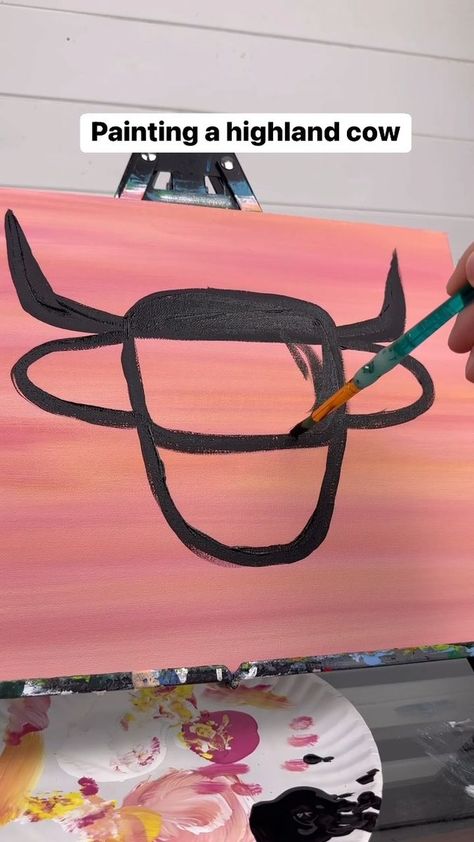 [clip] Painting the shape of a highland cow! #art #highlandcow #diy #howto #painting #tutorials #underpainting | Emily Seilhamer Art | Emily Seilhamer Art · Original audio How To Paint Cow Print, How To Paint A Highland Cow, How To Draw A Highland Cow, Highland Cow Painting Easy, Cow Painting Easy, Highland Cow Pictures, Cow Paintings On Canvas, Highland Cow Painting, Highland Cow Art