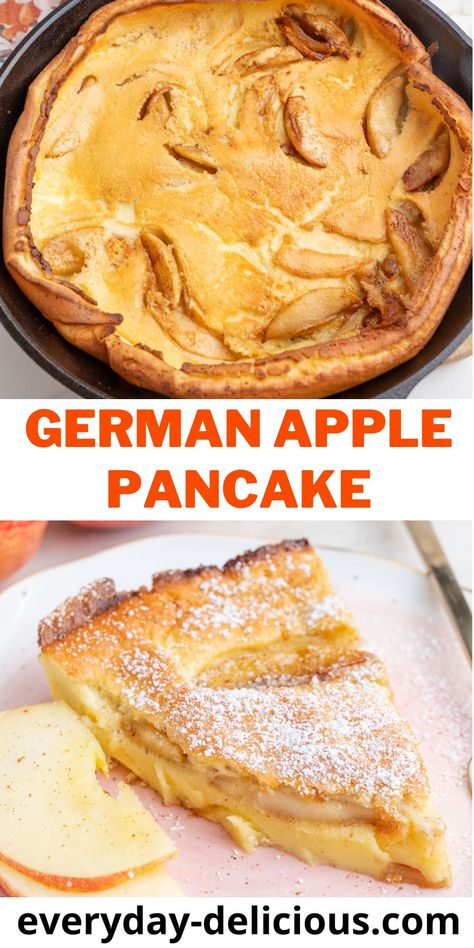 German Apple Pancake - Everyday Delicious Dutch Apple Pancake, Apple Puff Pancake, Easy German Pancakes, German Apple Pancake Recipe, Apple Dutch Baby, Comforting Breakfast, Oven Baked Apple, German Apple Pancake, Apple Pancake Recipe