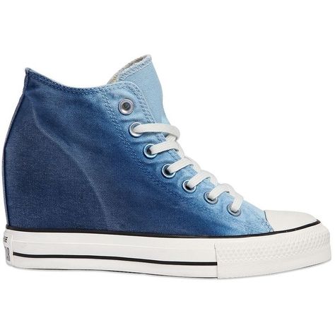 Converse Women 80mm Star Mid Lux Denim Wedge Sneakers (3.013.230 VND) ❤ liked on Polyvore featuring shoes, sneakers, gradient blue, converse sneakers, converse shoes, wedge sneakers, wedges shoes and denim wedge sneakers Converse Wedges, Wedged Sneakers, Trainers Converse, Converse Classic, Converse Women, Wedge Trainers, Heel Sneakers, Wedge Heel Sneakers, Platform Wedges Shoes