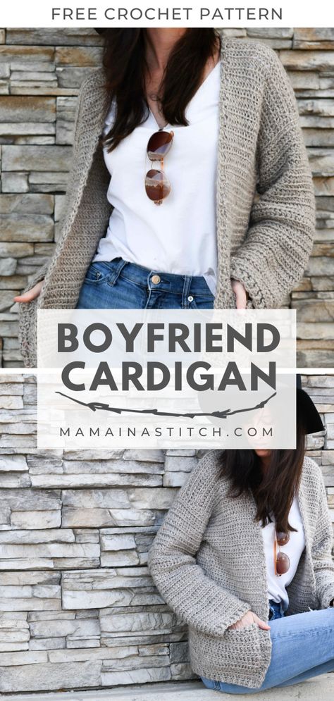 Easy Crochet Sweater Pattern - Boyfriend Cardigan – Mama In A Stitch Boyfriend Cardigan Knitting Pattern, Crochet Sweaters & Cardigans, Crochet Boyfriend Sweater, Crochet Cardigan Pattern Free Women Easy, Crochet Sweaters Women, Crochet Sweater Pattern Free Easy, Free Crochet Sweater Patterns For Women, Easy Crochet Sweaters, Crochet Sweater Patterns Free