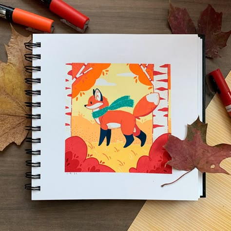 Marker Art Drawing, Posca Illustration, Paint Swatch Art, Posca Marker Art, Art Markers Drawing, Acrylic Pens, Posca Markers, Book Painting, Fox Scarf