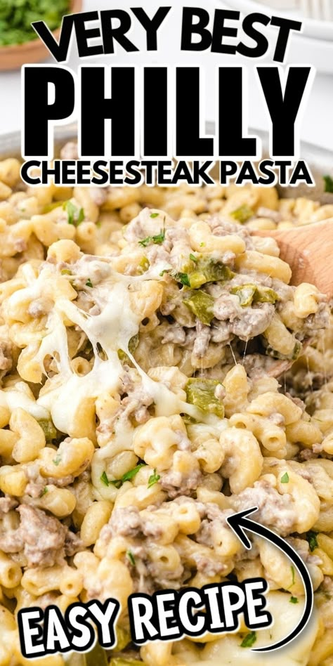 This Philly cheesesteak pasta recipe is loaded with beef and cheese and flavor. It’s ready to be your new family favorite! Philly Cheesesteak Pasta Skillet, Philly Pasta, Best Creamy Pasta, Dinner Ides, Philly Cheesesteak Pasta, Best Philly Cheesesteak, Cheesesteak Pasta, Cheese Steaks, Steak Pasta