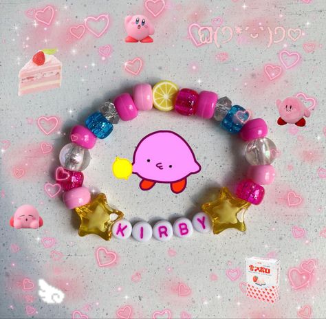 Lemon Kirby Kandi Kawaii Kandi Bracelets, Simple Kandi Ideas, Kandi Cuff Ideas, Kandi Singles, Kandi Inspo, Diy Kandi Bracelets, Pony Bead Bracelets, Pony Bead Crafts, Diy Kandi