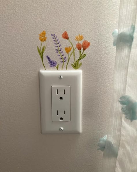 Aesthetic Switchboard Painting, Painting Ideas Easy Simple On Wall, Cute Wall Mural Ideas, Things To Paint Around The House, Mini Wall Paintings, Cute Wall Painting Ideas Room Decor, Flower Wall Drawing Bedrooms, Shelve Painting Ideas, Small Wall Painting Ideas Aesthetic