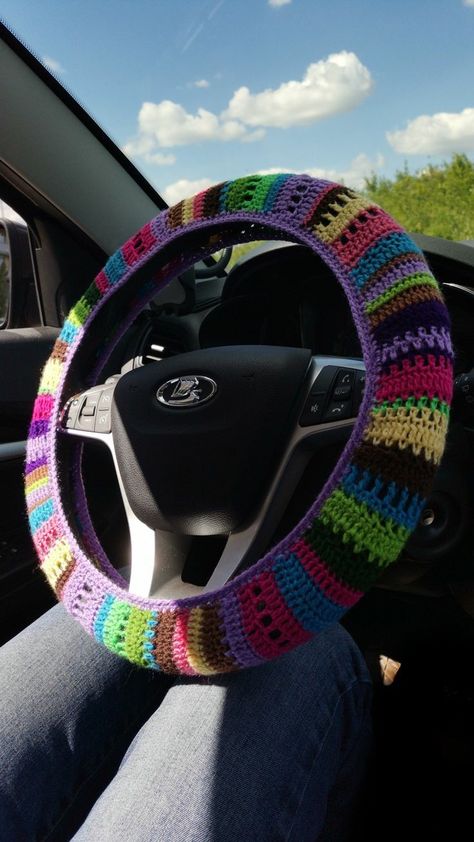 Crocheted Wheel Cover, Car Wheel Crochet, How To Crochet A Steering Wheel Cover, Knitted Steering Wheel Cover, Crochet Steering Wheel Covers, Car Accessories Crochet Free Pattern, Crocheted Steering Wheel Cover, Crochet Steering Wheel Cover Free, Steering Wheel Crochet Cover