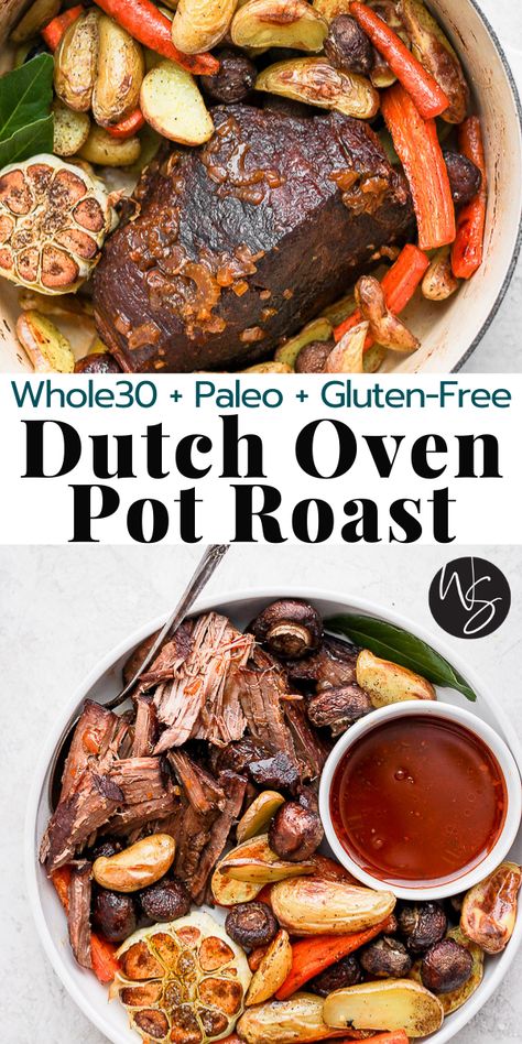 Roast In Dutch Oven, Paleo Pot Roast, Dutch Oven Pot Roast, Dutch Oven Beef, Oven Pot Roast, Wooden Skillet, Classic Pot Roast, Best Pot Roast, Whole30 Dinner Recipes