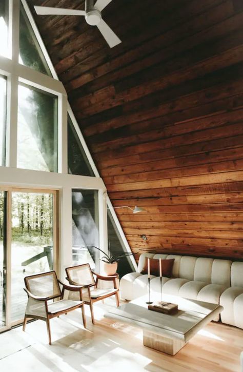 make mine an a-frame. Upstate House, A-frame Interior, Inviting Interiors, Cabin Renovation, Old Cabins, Bathroom Console, A Frame Cabins, Cabin Retreat, Minnesota Travel