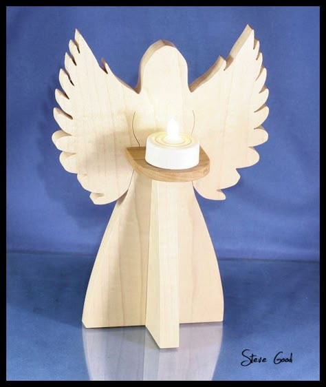 Angel Candle, Light Angel, Scroll Saw Patterns Free, Wooden Angel, Angel Candle Holder, Scroll Saw Pattern, Angel Crafts, Scroll Pattern, Wood Carving Patterns