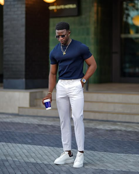 | Understated Elegance. | __________________________________________ #casualstyles #menswear #menwithstyle #ootdmen #styleinspo #menwith… | Instagram Tshirt And Slacks Outfit Men, Old Money Fashion Man Summer, Dark Skin Men Fashion Outfits, Birthday Outfit For Men, Casual Formal Outfit Men, Men Casual Style, Outfit Style Ideas, Mens Smart Casual Outfits, Mens Business Casual