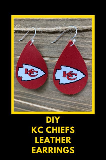 It's so easy to make these DIY KC Chiefs earrings with a Cricut Explore, Cricut Maker, or Cricut Air 2.  Yes, you can cut leather AND faux leather with your Cricut machine.  I bought this cute arrowhead cut file and cut heat transfer vinyl and then applied that to my diy leather earrings.  DIY leather earrings are always fun to make, but these Chiefs diy earrings are especially fun with the big Super Bowl game coming up.  Go Chiefs!  Check out my post for step by step directions on how to make! Leather Earrings Cricut, Leather Earrings Diy, Chiefs Earrings, Super Bowl Quotes, Earrings Cricut, Chirstmas Gifts, Super Bowl Decorations, Super Bowl Outfit, Cricut Air 2