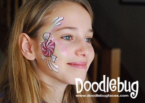 candy treat face painting Halloween Face Paintings, Doll Face Painting, Joker Face Paint, Viking Face Paint, Face Painting For Kids, Skeleton Face Paint, Girl Halloween Makeup, Christmas Face Painting, Girl Face Painting