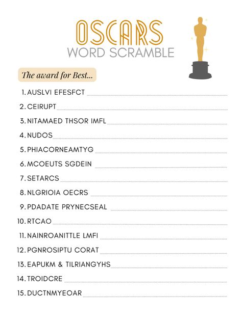 Add some last-minute fun to your Oscars Night with this printable word scramble! Visit our Etsy shop to get your digital PDF - ready to download and print for instant use. Oscar Party Games, Oscar Night, Oscars Party, Oscar Party, Academy Awards, Game Item, Party Games, Etsy Shop