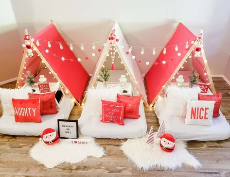 Naughty or Nice Christmas Sleepover, Christmas Party Ideas For Teens, Sleepover Tents, Holiday Party Ideas, Adult Christmas Party, Teepee Party, Christmas Movie Night, Sleepover Birthday Parties, Christmas Holiday Party