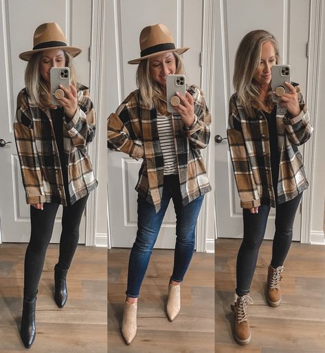 Plaid Top And Leggings Outfit, Flannel Outfit Women Casual, Plaid Shirt And Vest Outfit, Dress Up Plaid Shirt, Brown Plaid Jacket Outfit Woman, Fall Plaid Shirts For Women, Plaid Women Outfit, Plaid Winter Outfits For Women, Fall Plaid Outfit Flannel Shirts