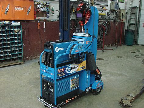 Miller Dynasty Crazy Cart | by hondadudecanada Miller Welding, Welding Machines, Welding Gear, Vintage Gas Pumps, Welding Shop, Welding Cart, Metal Fab, Automotive Repair Shop, Welding And Fabrication