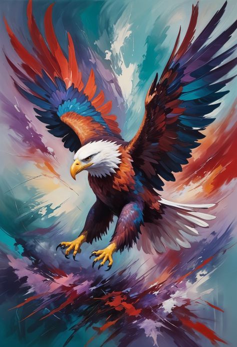 majestic eagle, eagle in flight, wildlife art, colorful eagle painting, vibrant bird illustration, soaring eagle, bird of prey, dynamic animal art, nature art, powerful eagle, artistic eagle depiction, eagle wingspan, bold wildlife artwork, expressive bird painting, animal lovers Eagle Wingspan, Eagle Paintings, Eagle Artwork, Aigle Royal, Soaring Eagle, Eagle Painting, Eagle In Flight, Eagle Wallpaper, Painting Birds