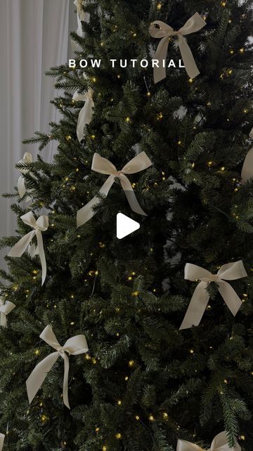 Christmass Tree Bows, Bows On Christmas Tree Ideas, Xmas Tree With Bows, White Ribbon On Christmas Tree, Christmas Tree Only Lights, Christmas Tree Ideas With Bows, Christmas Tree Decorations With Ribbon, Christmas Tree With Velvet Bows, Christmas Tree With Ribbon Bows