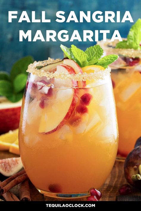 Fall Sangria Margarita (Pitcher Sized) Brunch Pitcher Cocktails, Pioneer Woman Sangria, Alcoholic Drink Pitcher, Margarita Sangria Recipe, Large Batch Margaritas, Big Pitcher Drinks Cocktail Recipes, Cocktail For A Crowd Pitcher Drinks, Call Sangria, Fall Margarita Recipe Pitcher