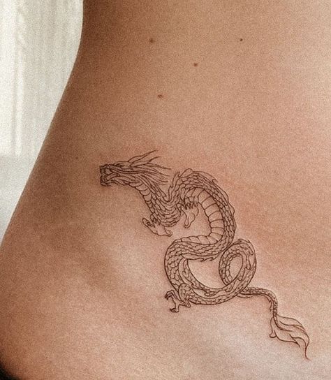 Dragon Tattoo Hip, Tattoo House, Dragons Tattoo, Small Dragon Tattoos, Magic Runes, Once Upon A Broken, Stephanie Garber, Dragon Tattoo For Women, Dragon Tattoo Designs