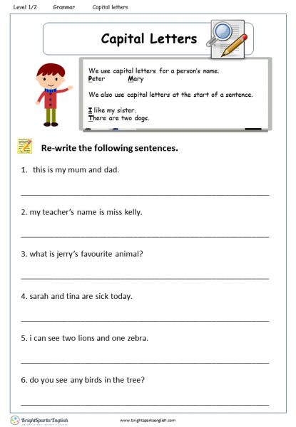 Capital Letters Worksheet – English Treasure Trove Capital Letters Worksheet, Proper Nouns Worksheet, Punctuation Worksheets, Verbo To Be, Worksheets For Class 1, Use Of Capital Letters, Adjective Worksheet, English Worksheets For Kindergarten, Nouns Worksheet