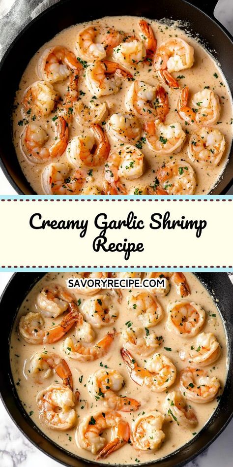 Looking for a quick and delicious way to elevate your weeknight meals? This creamy garlic shrimp recipe is a perfect choice for a light dinner that’s packed with flavor! Save this recipe for an easy-to-make dish that will impress your family and friends and keep your dinner light and satisfying. Pasta Shrimp Recipes, Creamy Garlic Shrimp Pasta, Shrimp Sauce Recipes, Creamy Garlic Shrimp Recipe, Shrimp In Garlic Sauce, Garlic Shrimp Pasta Recipes, Quick Shrimp Recipes, Garlic Pasta Recipe, Dinner Light