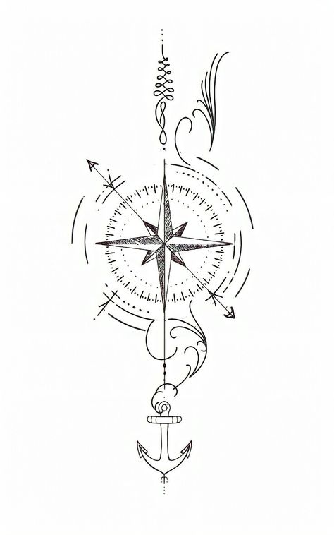 Spine Tattoos For Women Compass Tat, Compass And Anchor Tattoo Design, Anchor Compass Tattoo Women, Compass Outline, Compass And Anchor Tattoo, Anchor Tattoos For Women, Anchor Compass Tattoo, Feminine Compass Tattoo, Nautical Compass Tattoo