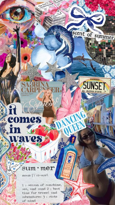 my summer 2024 mood board #myfirstshuffle #fyp #summeraesthetic #summer2024 #blueandpink Summer Mood Board, Collage Background, Summer Mood, My Summer, Summer Aesthetic, Summer 2024, Your Aesthetic, Connect With People, Creative Energy