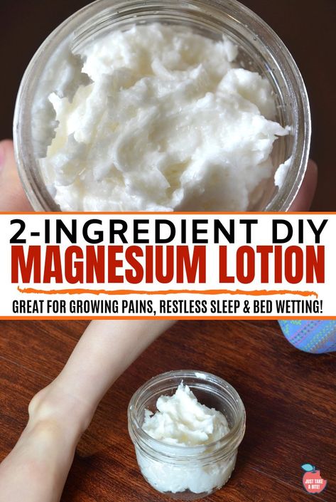 Growing pains, restless legs, trouble sleeping, muscle stiffness? Kiss your aches and pains goodbye with this super simple two-ingredient DIY magnesium lotion. Magnesium Butter With Essential Oils, Magnesium Rub Diy, Homemade Magnesium Lotion, Diy Magnesium Cream, Magnesium Lotion Recipe Diy, Magnesium Cream Recipe, Restless Legs Magnesium, Diy Magnesium Lotion, Diy Magnesium Oil