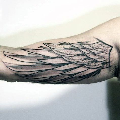 Tattoos Arm Mann, Angel Wing Tattoo, Model Tattoos, Alas Tattoo, Forearm Tattoo Quotes, Inner Bicep Tattoo, Tattoo Diy, Watercolor Angel, Tattoo Trend