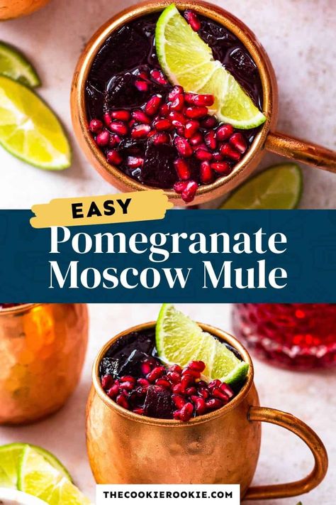 Pomegranate Moscow Mule is the perfect Winter Cocktail! Celebrate the holidays in style! So much flavor in this little fun cocktail. Christmas Moscow Mule, Pomegranate Moscow Mule, Cranberry Moscow Mule Recipe, Pomegranate Cocktail Recipes, Pomegranate Drinks, Pomegranate Cocktails, Moscow Mule Recipe, Winter Cocktail, Mule Recipe