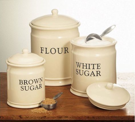 I need something traditional to put my baking ingredients in. Flour Storage Containers, Diy Storage Containers, Flour Storage, Flour Container, Flour Canister, Kitchen Storage Canisters, Storage Container Homes, Sugar Canister, Storage Canisters