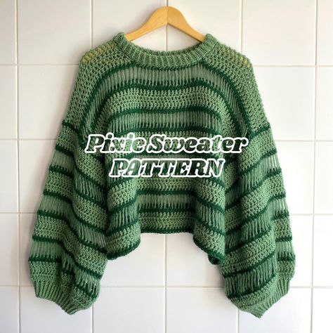 !This is a PDF Download, Not a Physical Clothing Item! Presenting a crochet pattern for Pixie Sweater by Knittybae. Downloadable PDF crochet pattern made by alternating between basic crochet stitches and long mesh stitch. Made to measure design allows you to follow one presented size (M with very oversized fit) or customize sizing by your own measurements.  It's made from bottom-up in one piece without sewing required! With this pattern you have two ribbing options that you can chose from: croch Crochet Jumper Oversized, 2 Color Crochet Sweater, Messy Crochet Sweater, Spiral Crochet Sweater Pattern, Harry Potter Sweater Crochet Pattern, Sweater Stitch Crochet, Crochet Sweater Chunky Yarn, Treble Crochet Sweater, Crochet Work Clothes