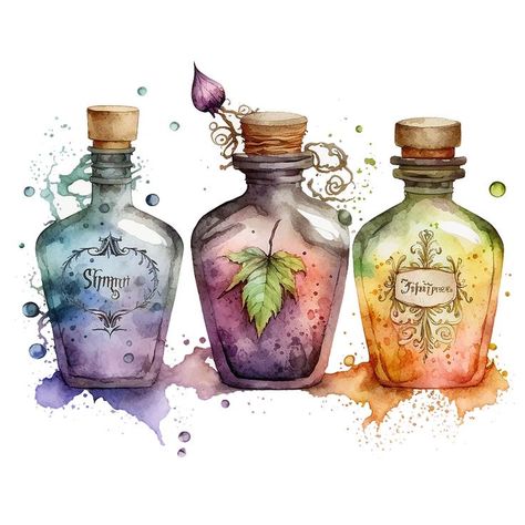 Paper Crafts Cute, Pretty Scrapbook, Crafts Cute, Potion Bottles, Cute Clipart, Witch Art, Crafting Paper, Arte Fantasy, Whimsical Art