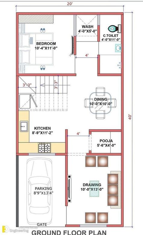 Top 24+ Luxury House Plan Ideas! - Engineering Discoveries Modern House Design Floor Plan, 20 50 House Plan, House Plan Ideas, South Facing House, Budget House Plans, 20x40 House Plans, 30x40 House Plans, Small Modern House Plans, 2bhk House Plan