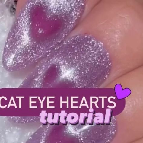 Jeanette Flores on Instagram: "Save for Valentine’s Day nail inspo ✨💜✨ Viral magnet cat eye heart nails! Should we try this look in pink next? 🩷 Using @daily_charme (code: JEN10) •C05 Cheshire •Magnetic Bar •Magic Holo Twinkle Flash Glitter Dust Set (lilac color mixed with clear gel) #cateyenails #magneticnails #viralnails #nailhacks #uñas #velvetnails #cateyenailart #valentinesnails #heartnails #cateye #cateyegelpolish #nailinspiration #dailycharme #valentinesdaynails #vdaynails #purplenails #nailinspo #tutorial #howto #nailarttutorial #diynails #stepbystep" Eye Heart Nails, Vday Nails, Velvet Nails, Cat Eye Gel Polish, Eye Nails, Clear Gel, Magnetic Nails, Glitter Dust, Cat Eye Nails