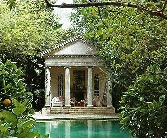 Bunny Williams Pool House Pool Pavilion, Christmas Garden, Garden Pool, Cool Pools, Neoclassical, Outdoor Rooms, Pool Houses, Pool Designs, Pool House