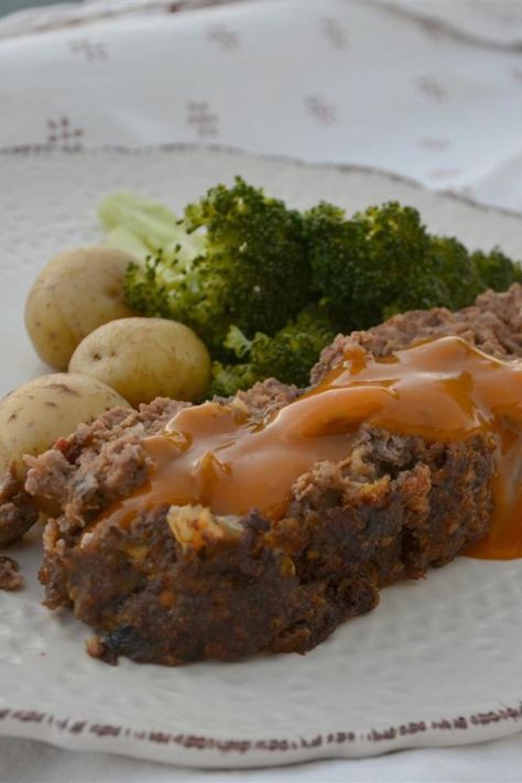 Mom's 'Best Ever' Meatloaf | "Not traditional meatloaf, but it's tasty!" #dinnerideas #dinnerrecipes #dinnerdishes #familydinnerideas #meatloaf #meatloafrecipes #easymeatloafrecipes Mushroom Soup Meatloaf, Brown Gravy Meatloaf, Mushroom Meatloaf, Beef Meatloaf Recipes, Golden Mushroom, Golden Mushroom Soup, Slow Cooker Meatloaf, Beef Meatloaf, Classic Meatloaf Recipe