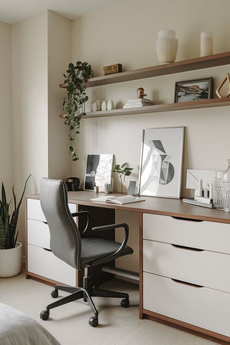 Home Office in Bedroom 2025: 44 Inspiring Ideas for a Functional and Stylish Workspace Home Office In Bedroom, Office In Bedroom, Bedroom 2025, Work Space, Home Office, Bedroom