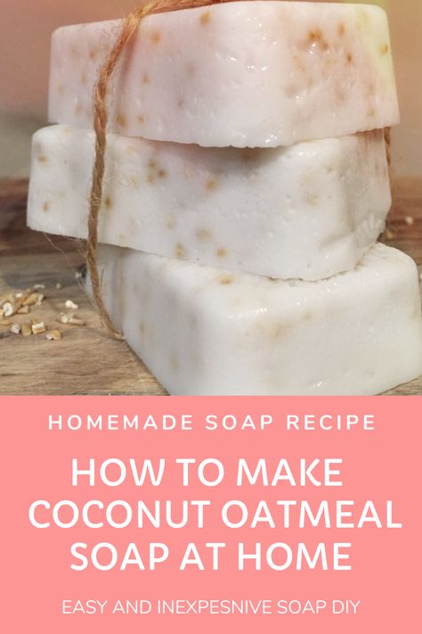 This homemade coconut oatmeal soap recipe gives your DIY soap great texture and an amazing scent. Easy to make and can work as an inexpensive party favor or holiday gift. #homemadesoap #diysoap #howtomakesoap Coconut Soap Recipe, Vegan Soap Recipe, Oatmeal Soap Recipe, Coconut Oil Soap Recipe, Shea Butter Soap Recipe, Goat Milk Soap Recipe, Milk Soap Recipe, Natural Soaps Recipes, Goat Milk Recipes